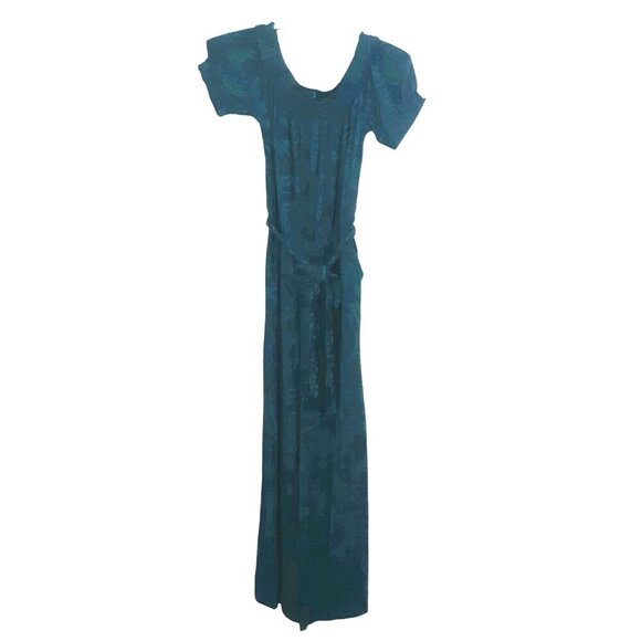 Old Navy Womens Womens Size M Tall Teal Tropical Off Shoulder Belted Jumpsuit - Picture 2 of 6